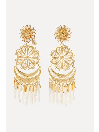 Mercedes Salazar - Fiesta Tasseled Gold-plated Pearl Clip Earrings | NET-A-PORTER (US)