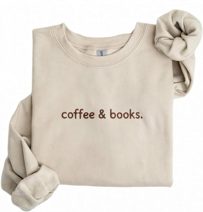 Coffee and Books Embroidered Crewneck, Book Club Matching Sweatshirt, Teacher Book Lover Gift, Ba... | Amazon (US)