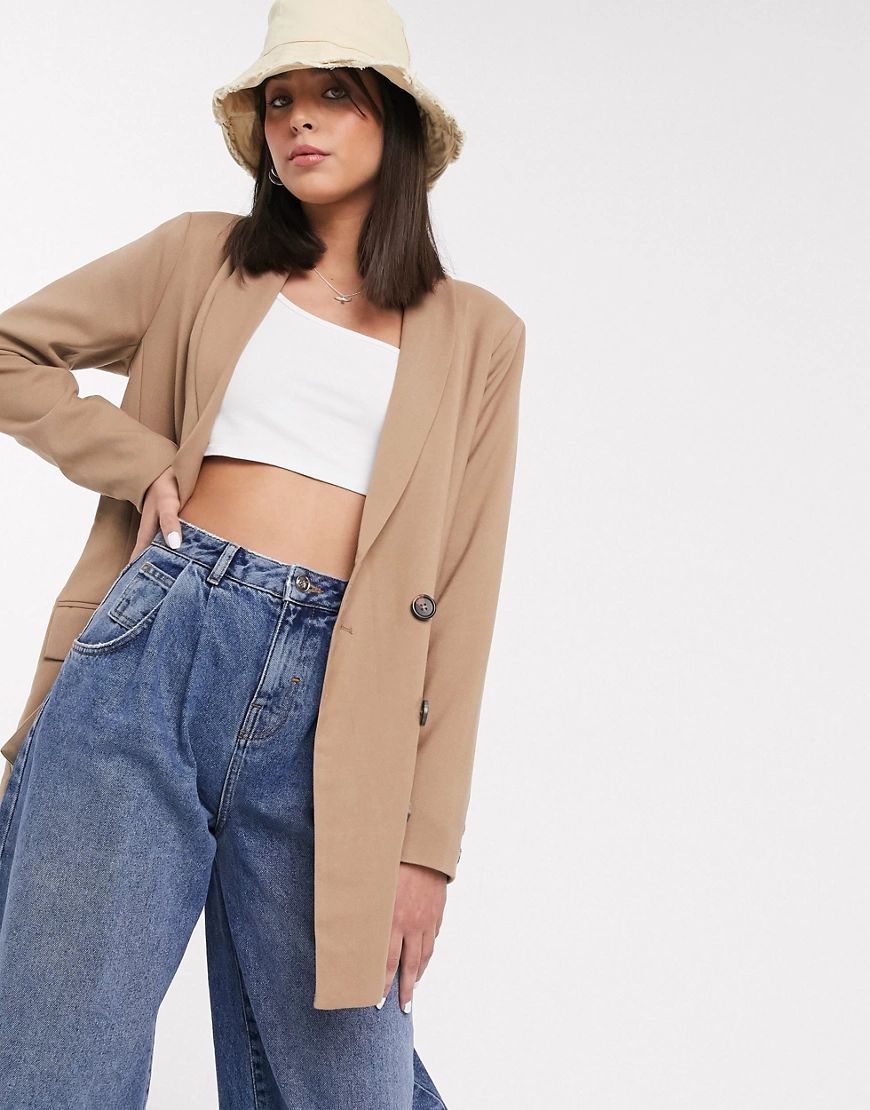 Kaffe double breasted dad blazer in camel-Tan | ASOS (Global)