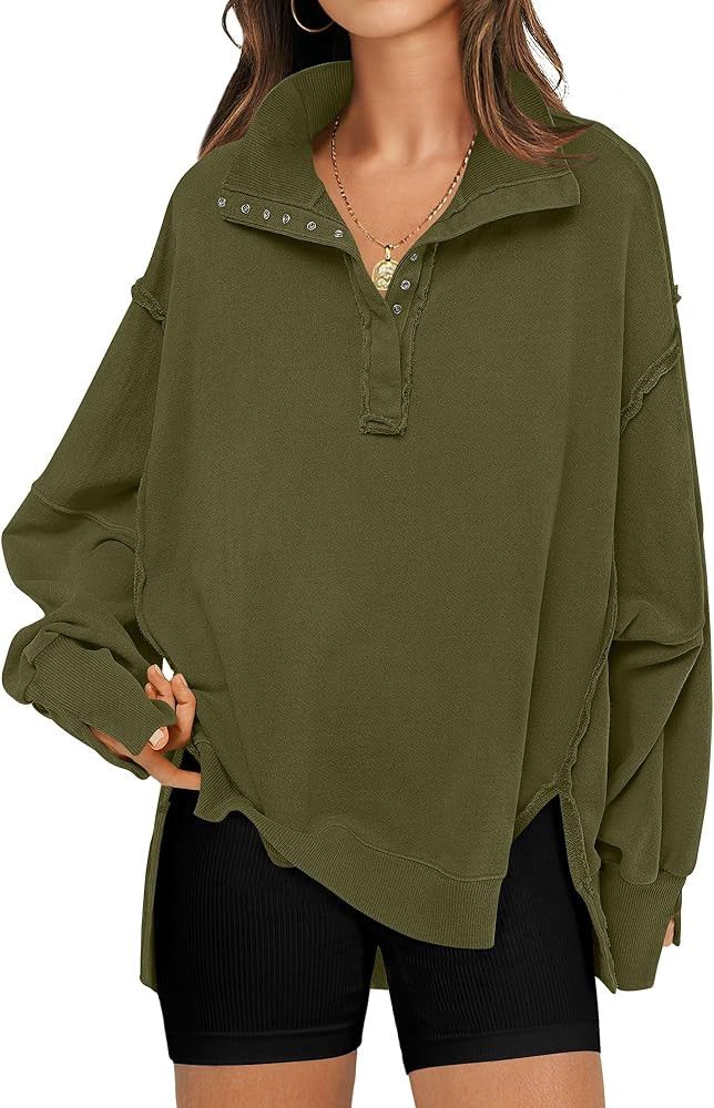 RUBZOOF Oversized Sweatshirt for Women Trendy Button Henley Neck Pullover Long Sleeve Tops Casual... | Amazon (US)