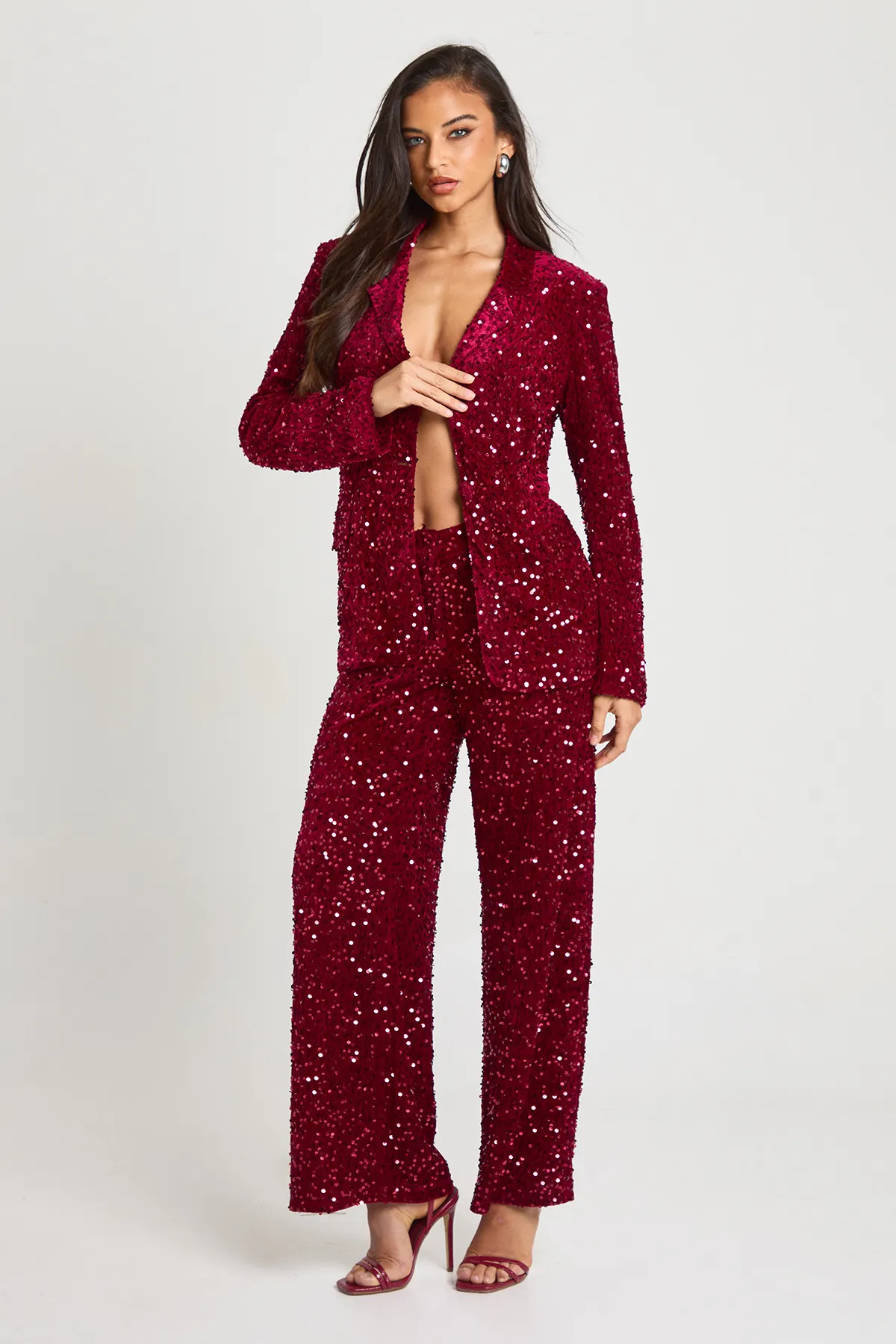 Velvet Sequin Straight Leg Trousers | Boohoo.com (UK & IE)