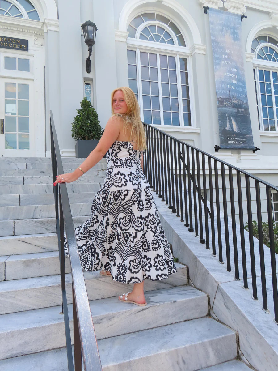 Laura Maxi Dress Black Ikat | Madison Mathews