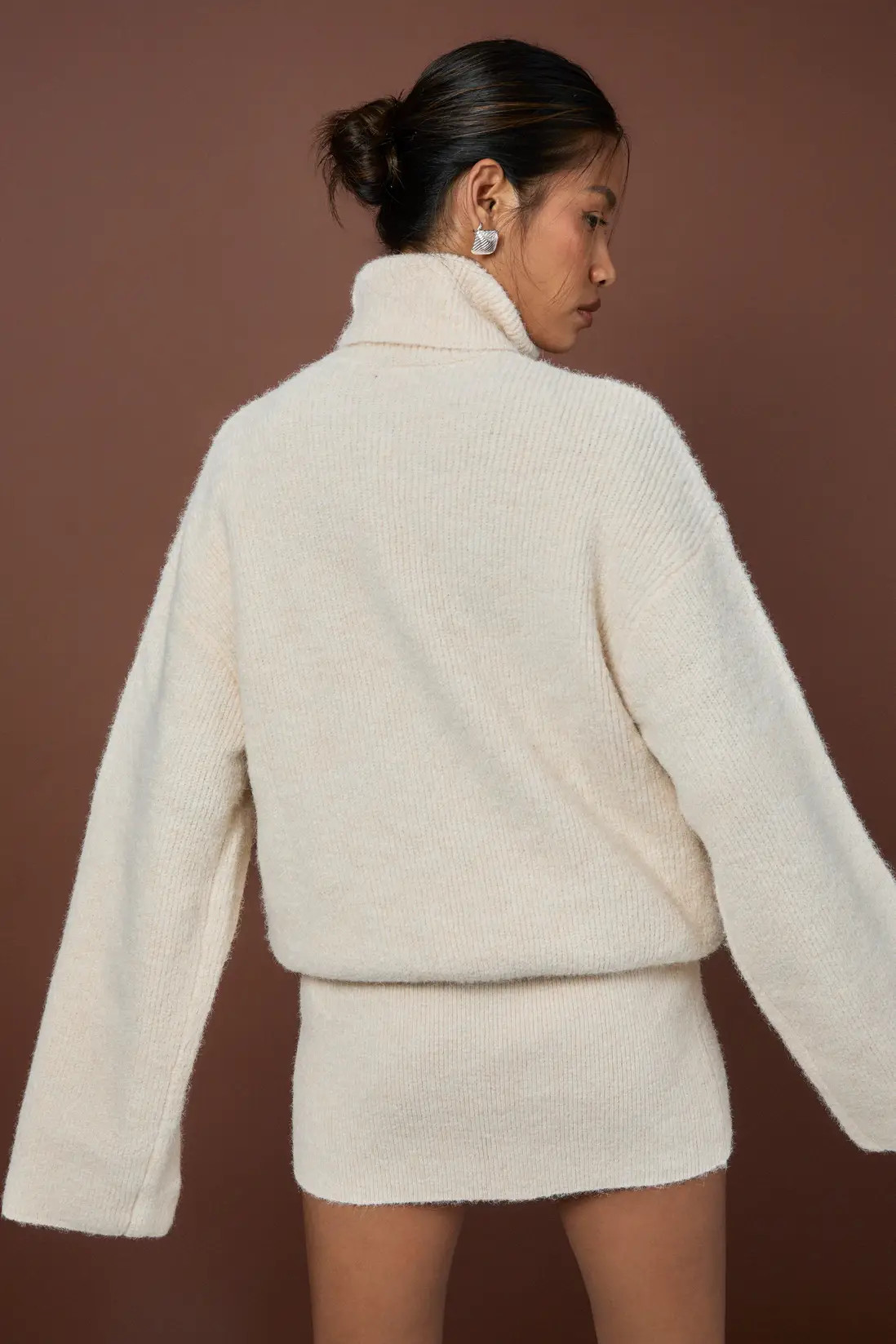 Cinched Hem High Neck Knitted Mini Dress | Boohoo.com (UK & IE)