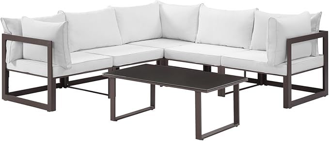 Modway EEI-1732-BRN-WHI-SET Fortuna Outdoor Patio Sectional Sofa Set, 6 Piece, Brown White | Amazon (US)
