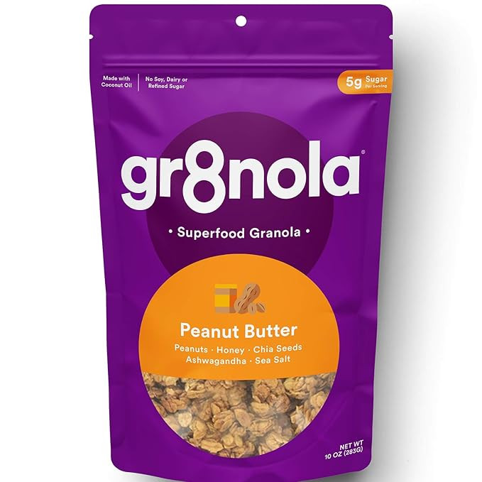 gr8nola PEANUT BUTTER - Healthy, Low Sugar Granola Cereal - Made with Superfoods Peanuts, Ashwaga... | Amazon (US)