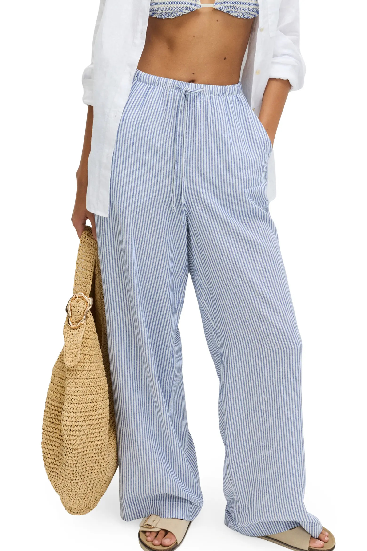 Stripe Wide Leg Linen Blend Drawstring Pants (Women) | Nordstrom | Nordstrom