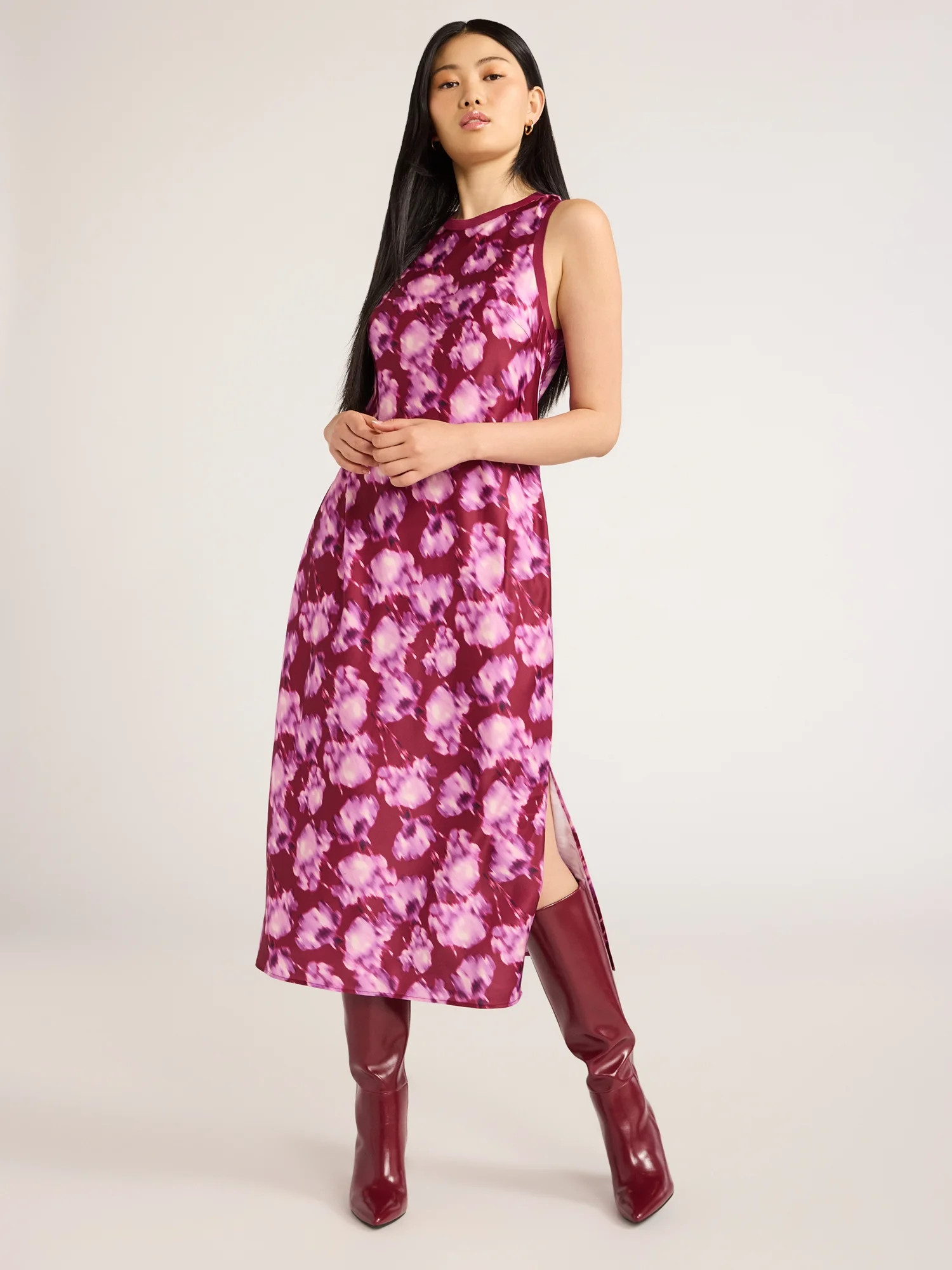 Scoop Women's Sleeveless Crew Neck Satin Midi Tank Dress, Sizes XS-XXL - Walmart.com | Walmart (US)