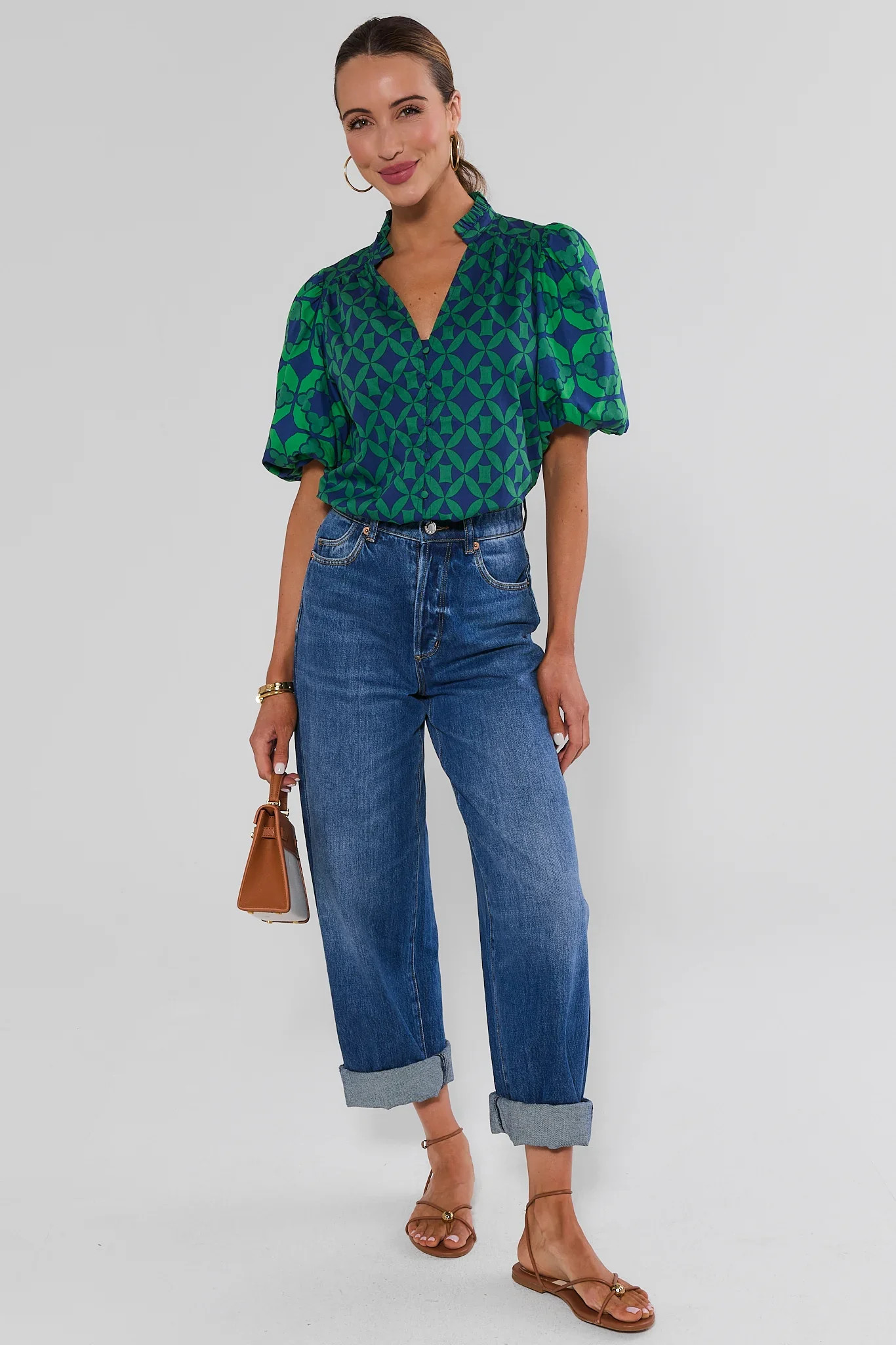Rebecca Green Printed Split Neck Top | Avara