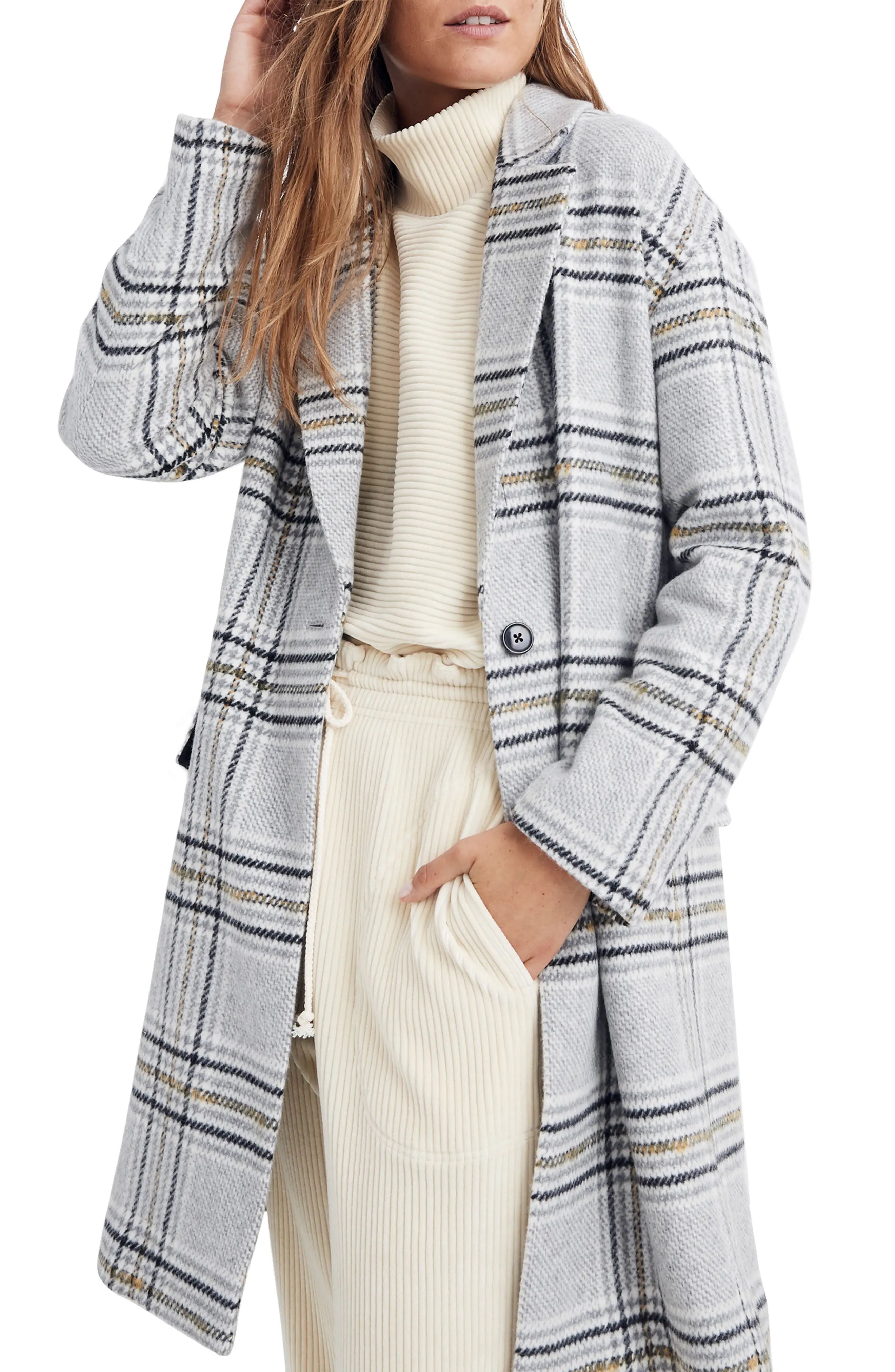 Women's Madewell Plaid Bryant Coat, Size XX-Small - White | Nordstrom