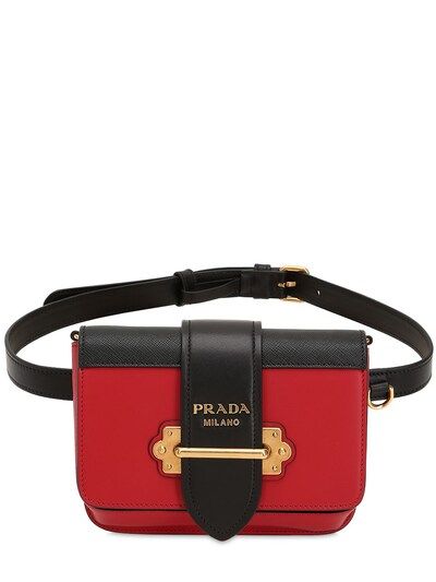 PRADA, Cahier saffiano leather belt pack, Red/black, Luisaviaroma | Luisaviaroma