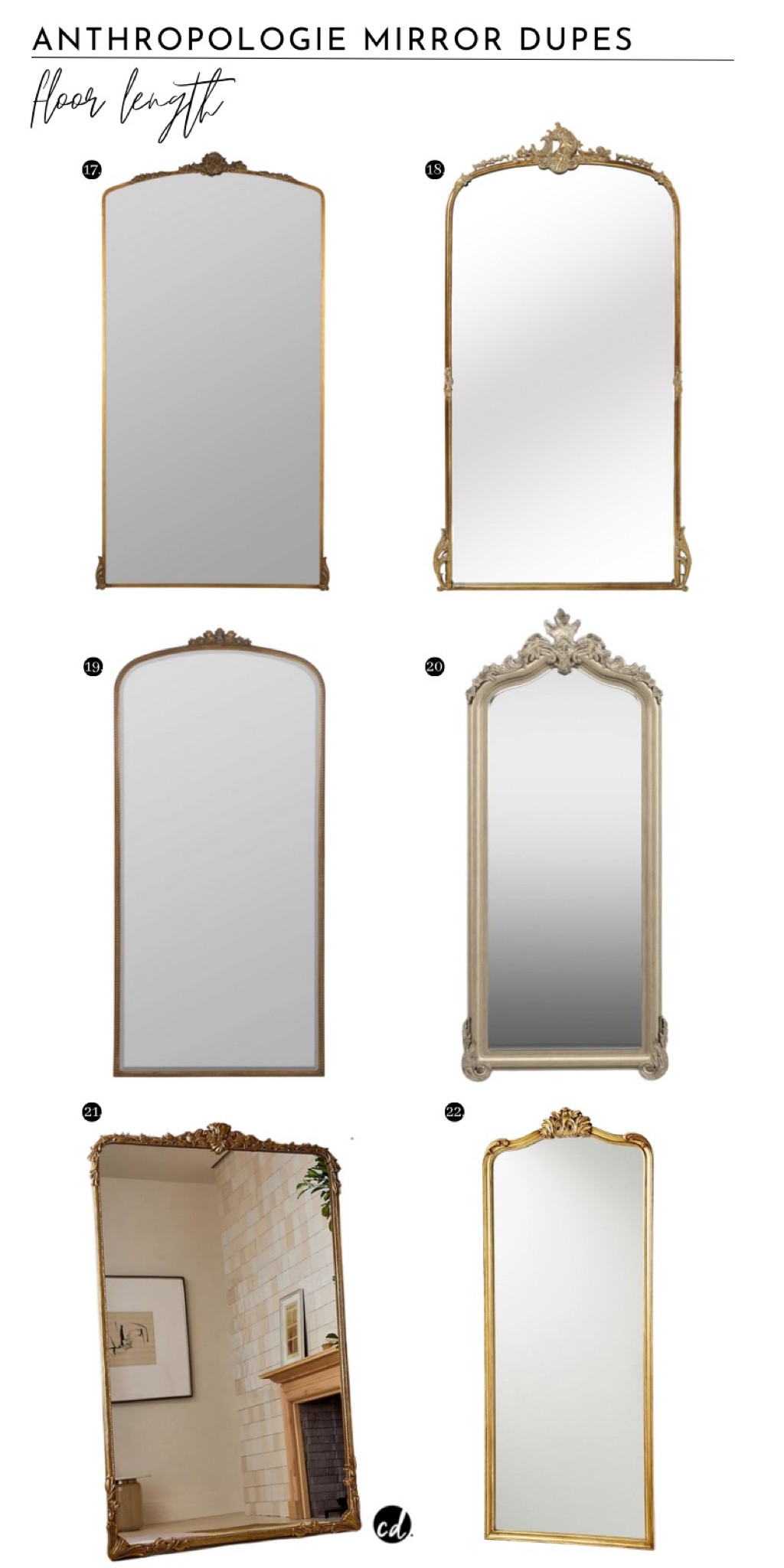 Best Anthropologie Mirror Dupes & Alternatives - Floor Length Mirror 
Get the vintage lux look like the Gleaming Primrose Anthropologie mirror. 