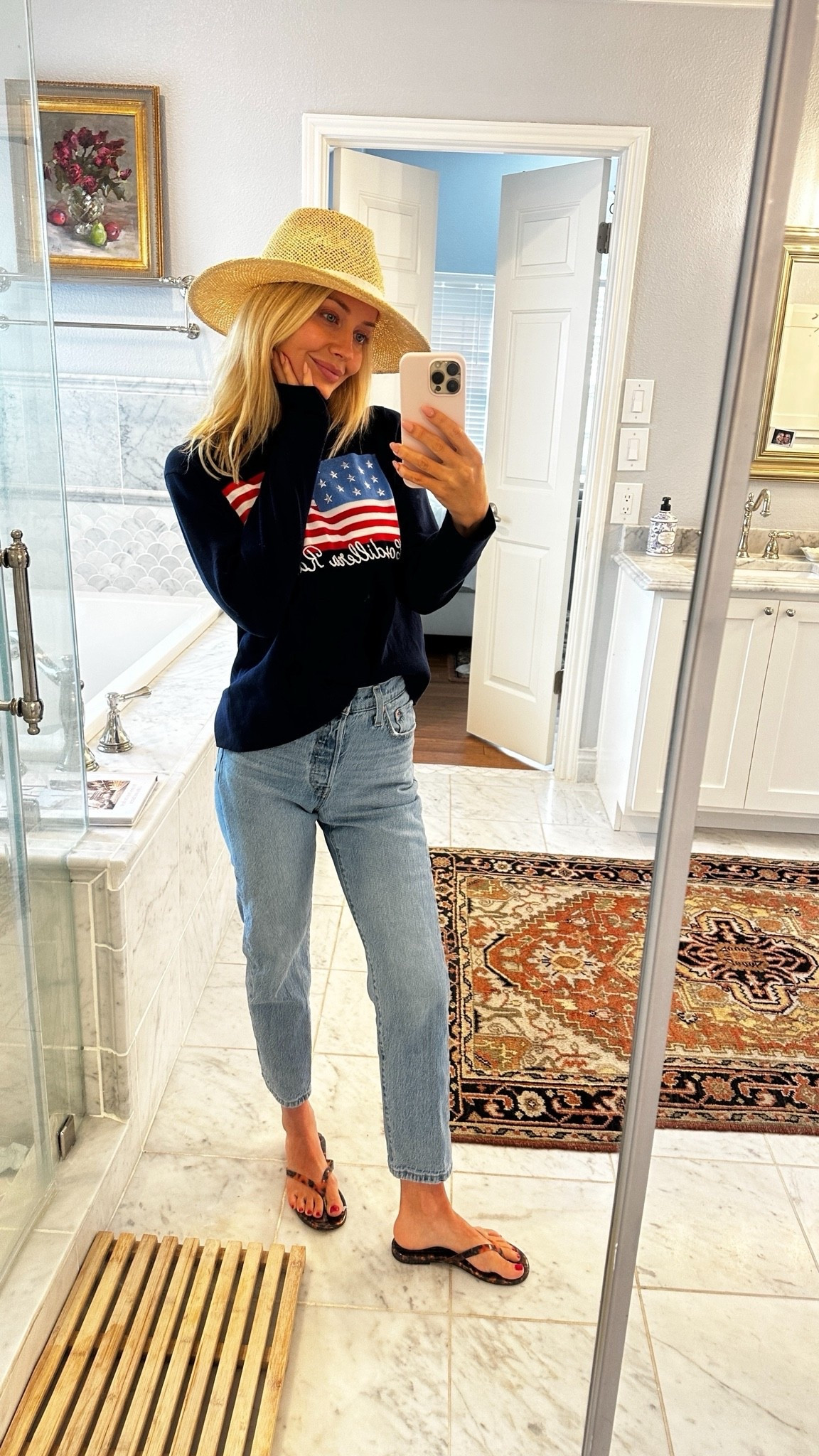 Casual outfit of the day. Exact jeans are linked. They are the cropped Levi’s. I’m 5’2” so they will fall a little different if you were several inches taller. I also linked the ankle Levi’s, which are probably better for the taller girls. My American flag sweater isnt online, but I linked something even better and I might buy this one too. It’s a summer sweater by the way!

#LTKmomlife #LTKSeasonal #LTKootd