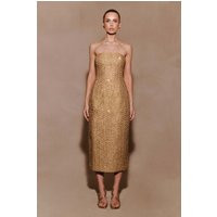 Gala Strapless Tweed Midi Dress - Gold I MESHKI I Size S | MESHKI US