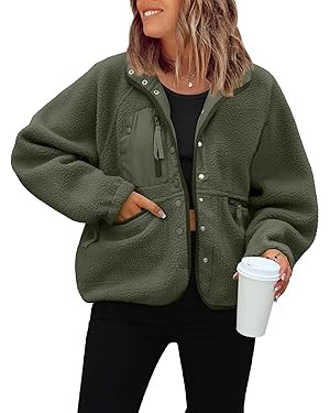 ReachMe Womens Casual Lapel Long Sleeve Sherpa Jacket Button Down Fuzzy Fleece Coat Winter Y2K Ou... | Amazon (US)