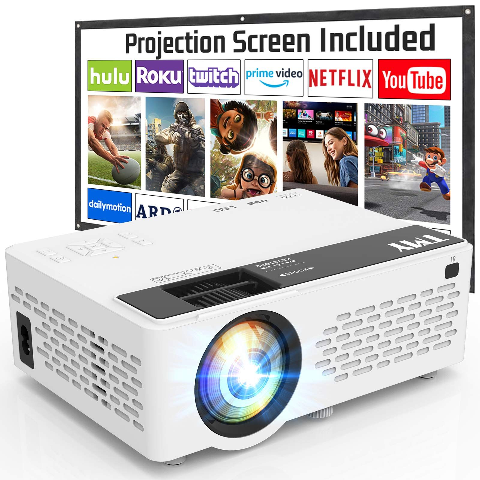 TMY Projector 7500 Lumens with 100" Projector Screen, 1080P Full HD Supported Portable Projector,... | Amazon (US)