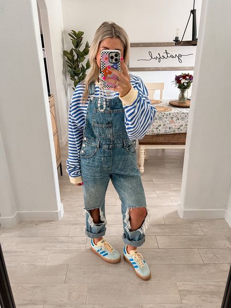 Spring outfit 
Denim overalls xs
Striped sweater xs
Adidas gazelle tts
Travel outfit 
Simple outfit 

#LTKshoecrush #LTKfindsunder100 #LTKfindsunder50