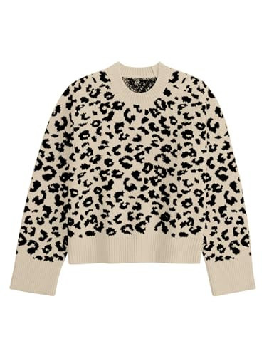 ACCPUR Leopard Print Sweater for Women Long Sleeve Cheetah Pullover Sweater Tops Trendy Crewneck Fall Winter Clothes Apricot | Amazon (US)