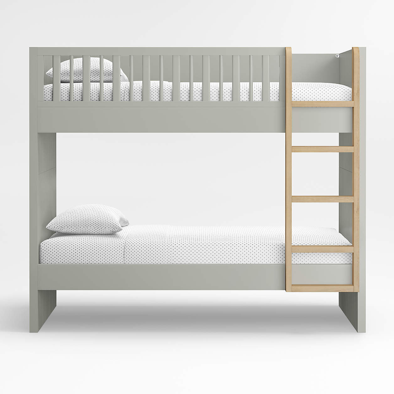 Finn Sage Green Wood Kids Convertible Bunk Bed with Oak Wood Ladder + Reviews | Crate & Kids | Crate & Barrel