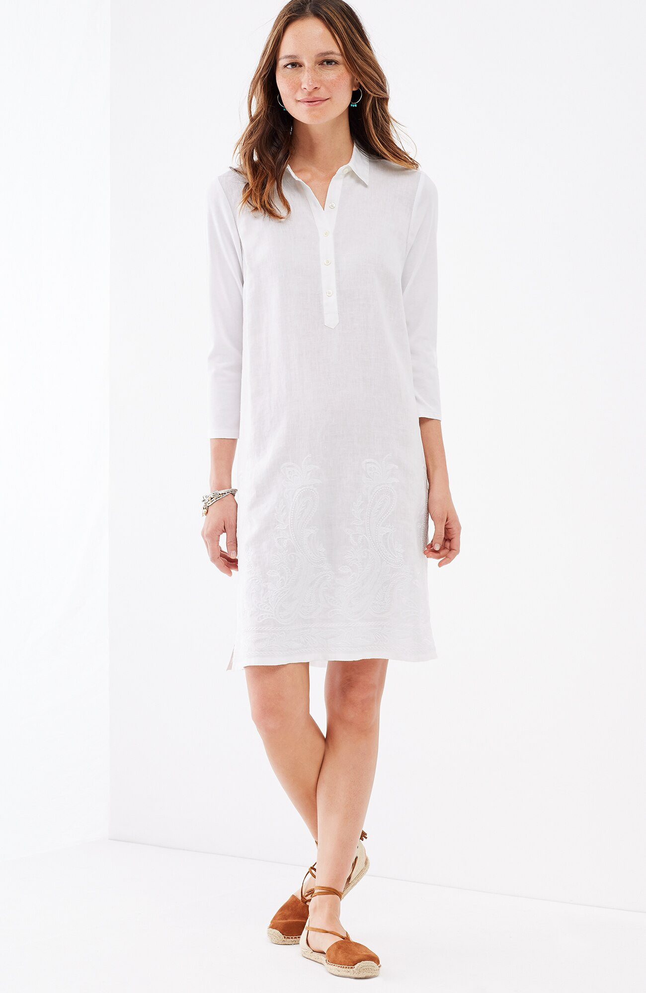 EMBROIDERED MIXED-MEDIA SHIRTDRESS | j.jill.com (US)