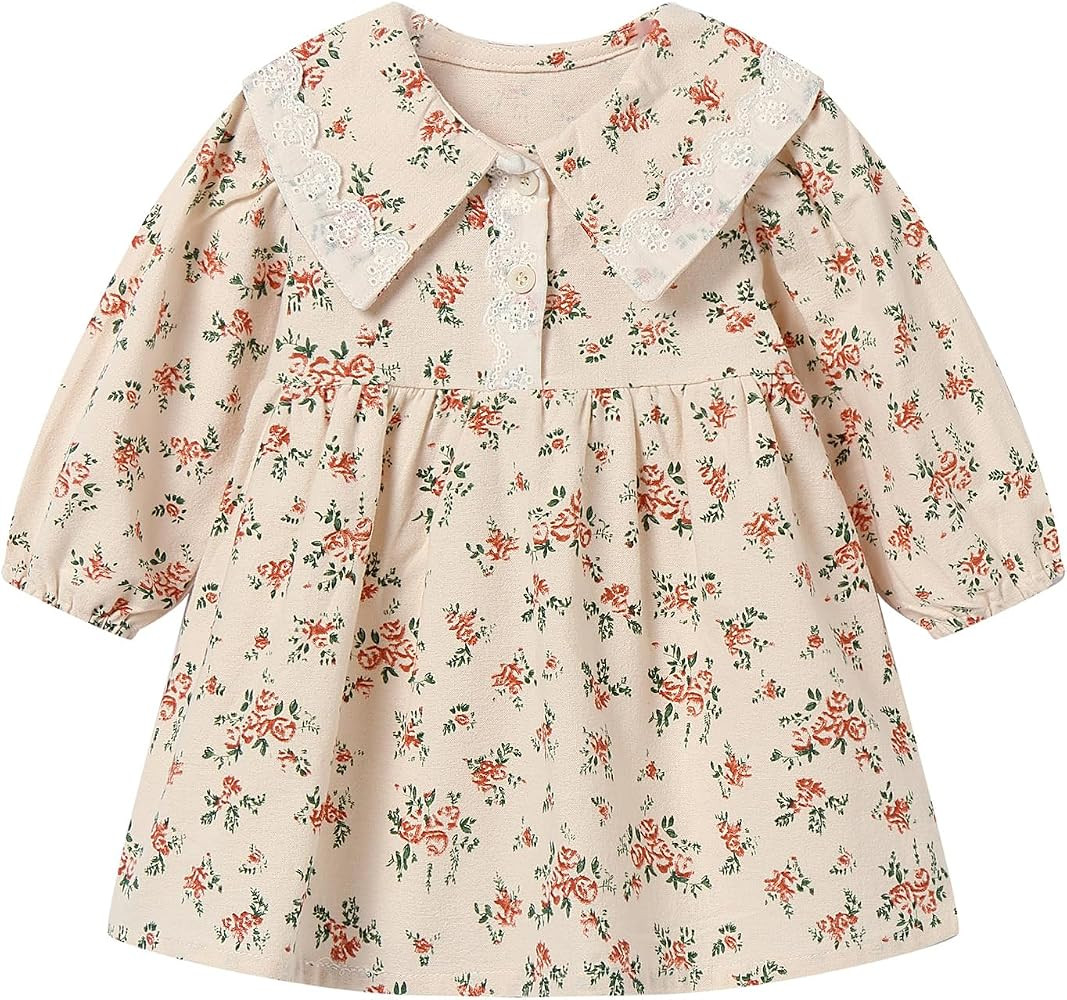 Baby Girl Floral Dress Brushed Cotton Knee Length Fall Outfit 6M-4T | Amazon (US)