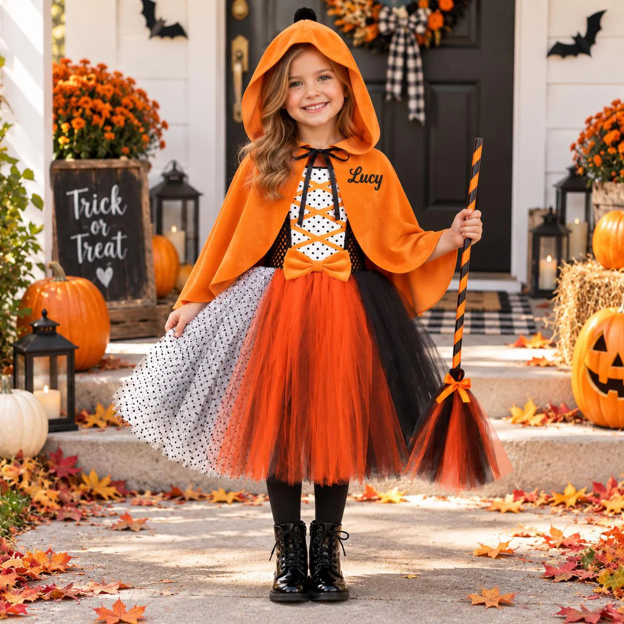 Personalized Girls Witch Tutu Dress, Custom Embroidered Name Halloween Costume with Hooded Cape, Kids Party Outfit | Etsy (Global)
