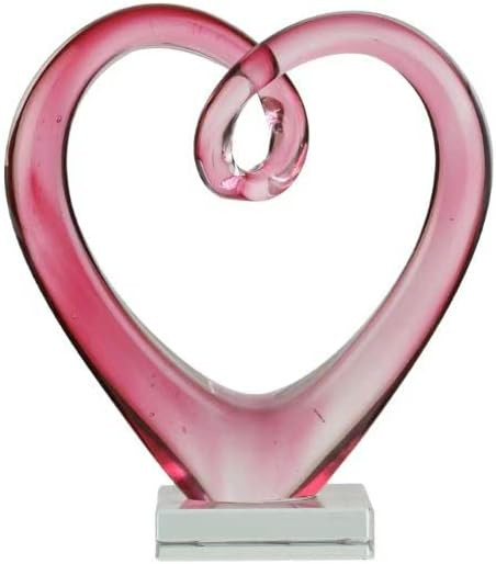 7.49'' Tall Hand Blown Art Glass Pink Heart Sculpture, Glass Heart Figurines Party Home Decoratio... | Amazon (US)