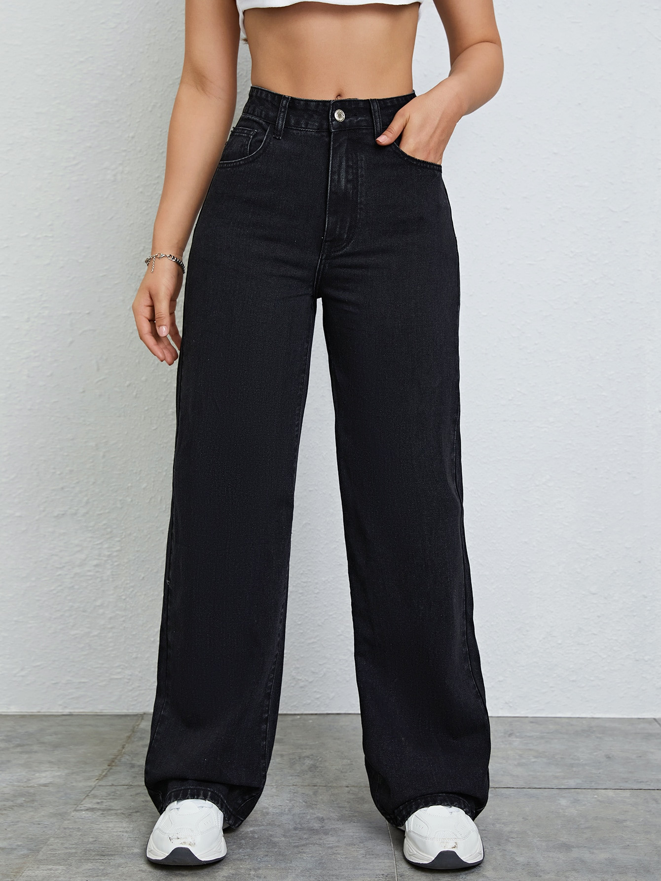 SHEIN EZwear High Waist Straight Leg Jeans | SHEIN