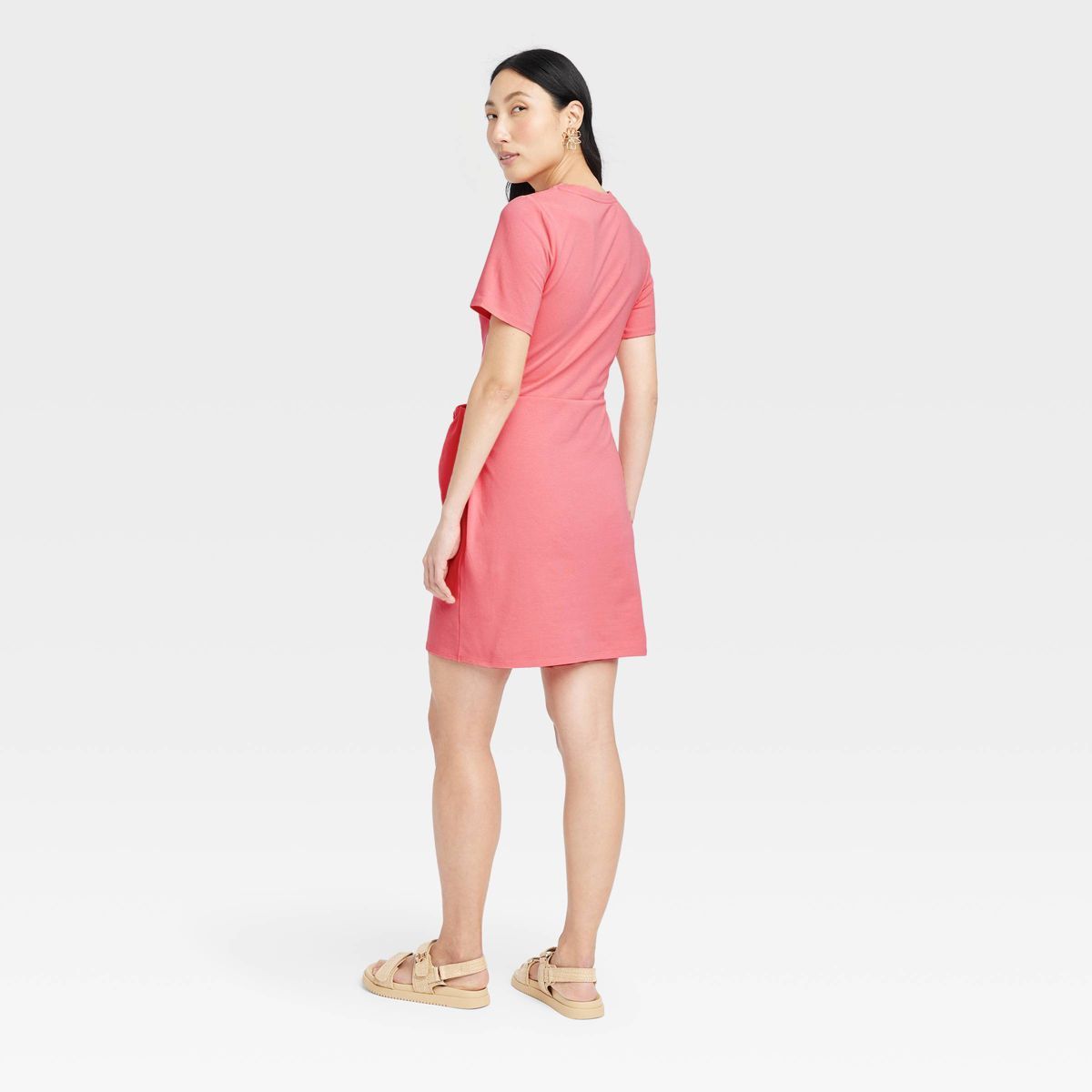 Women's Short Sleeve Mini T-Shirt Wrap Dress - A New Day™ Pink XS | Target