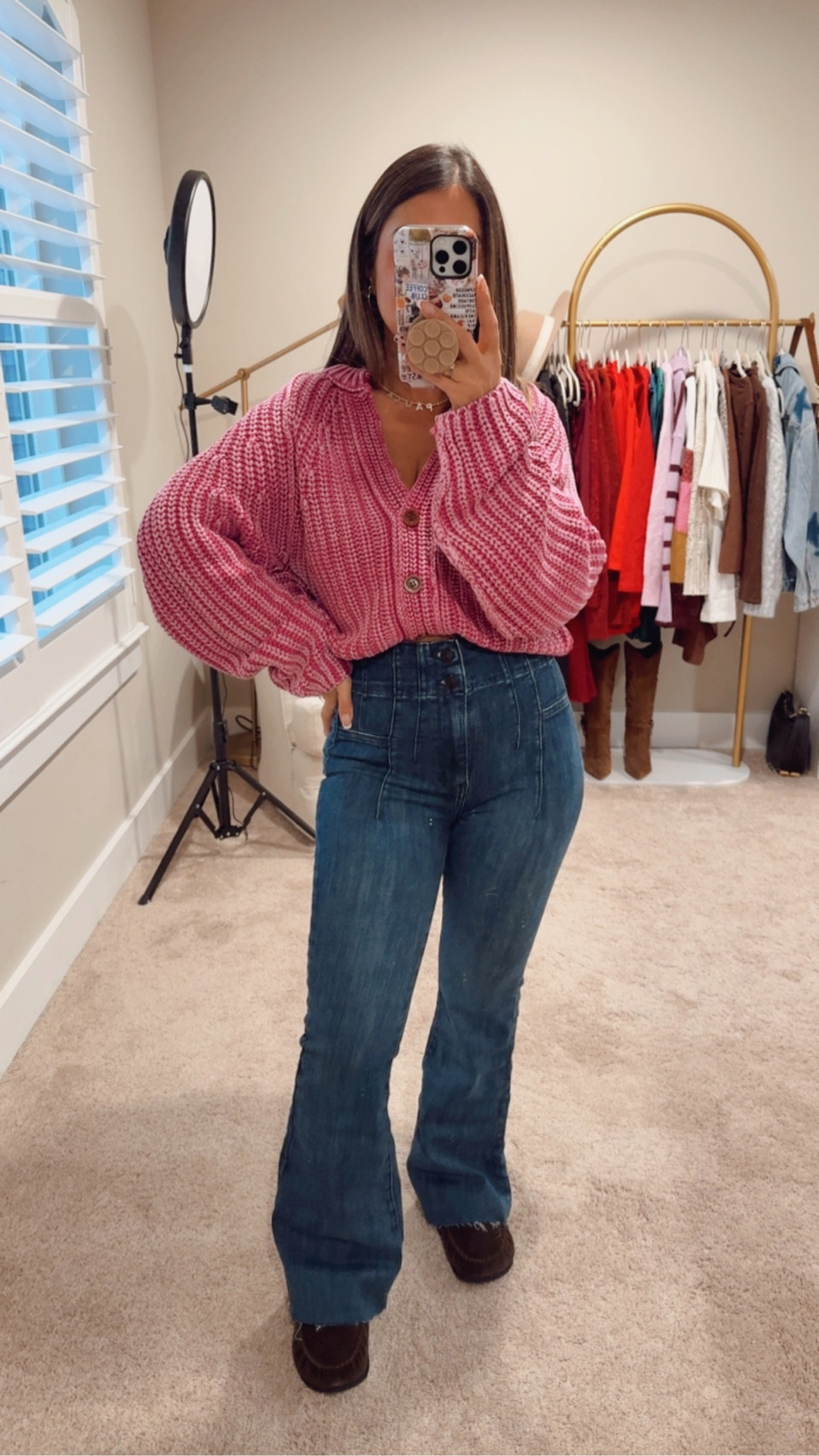 Free People is a definite splurge for me, and this outfit was completely worth it. I am obsessed with the color of this cardigan and these flare jeans are so freaking comfortable. This outfit will be repeated over and over this winter. 
Casual mom outfit inspo, comfortable winter outfit 

#LTKMidsize #LTKSeasonal #LTKPetite