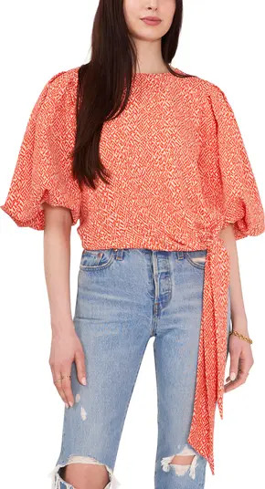 Vince Camuto Bubble Sleeve Tie Front Top | Nordstrom | Nordstrom