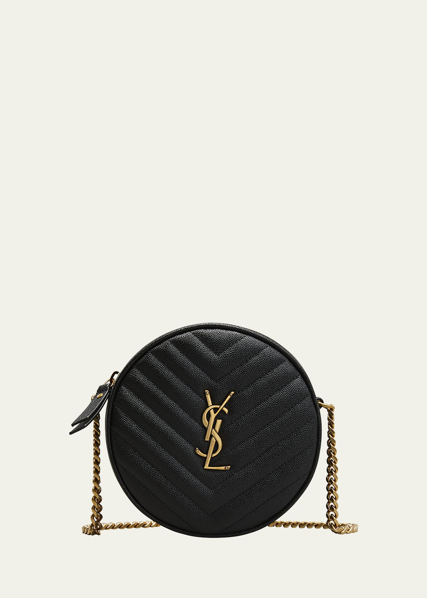Saint Laurent Vinyle YSL Round Quilted Grain de Poudre Crossbody Bag | Bergdorf Goodman