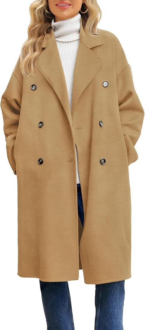 Miladusa Womens Double Breasted Pea Coat Winter Casual Notched Lapel Collar Overcoats Long Jacket... | Amazon (US)