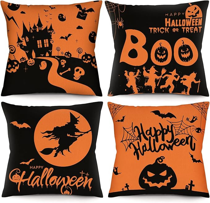 Wareon Halloween Decorations Throw Pillow Covers 18x18 Inches Set of 4 Halloween Decor Clearance ... | Amazon (US)