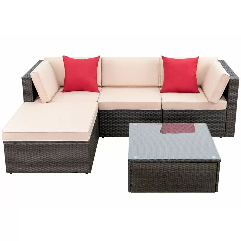 Huang 5 Piece Rattan Sectional Seating Group with Cushions | Wayfair North America