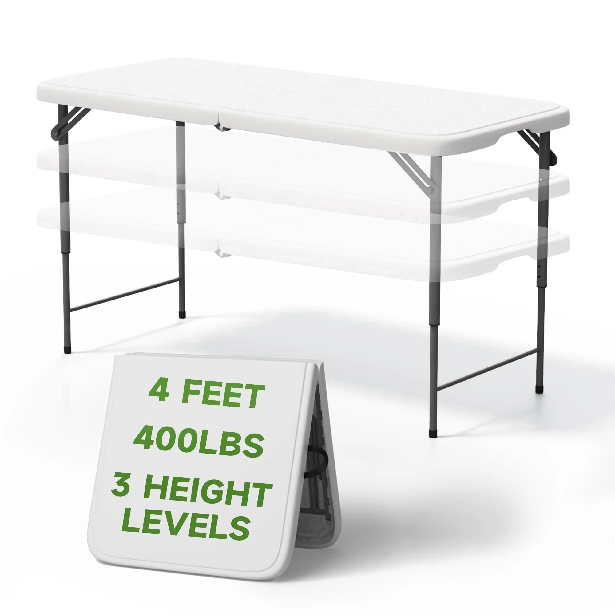 Folding Table 4 Foot - 3-Position Adjustable Height, Heavy Duty 400 lbs Capacity - Portable Table... | Walmart (US)