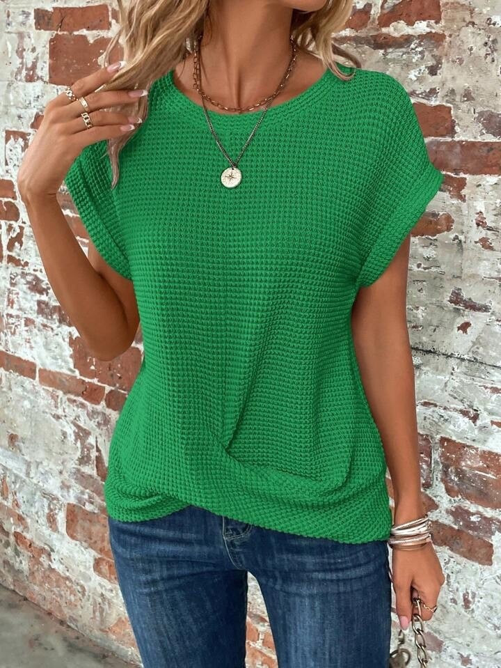 This waffle-knit top is a bold and easy addition to any summer wardrobe. Lightweight with a soft texture and rolled sleeves — perfect for casual days, denim pairings, or layering with neutrals.

#LTKSeasonal #LTKU #LTKSummerEdit