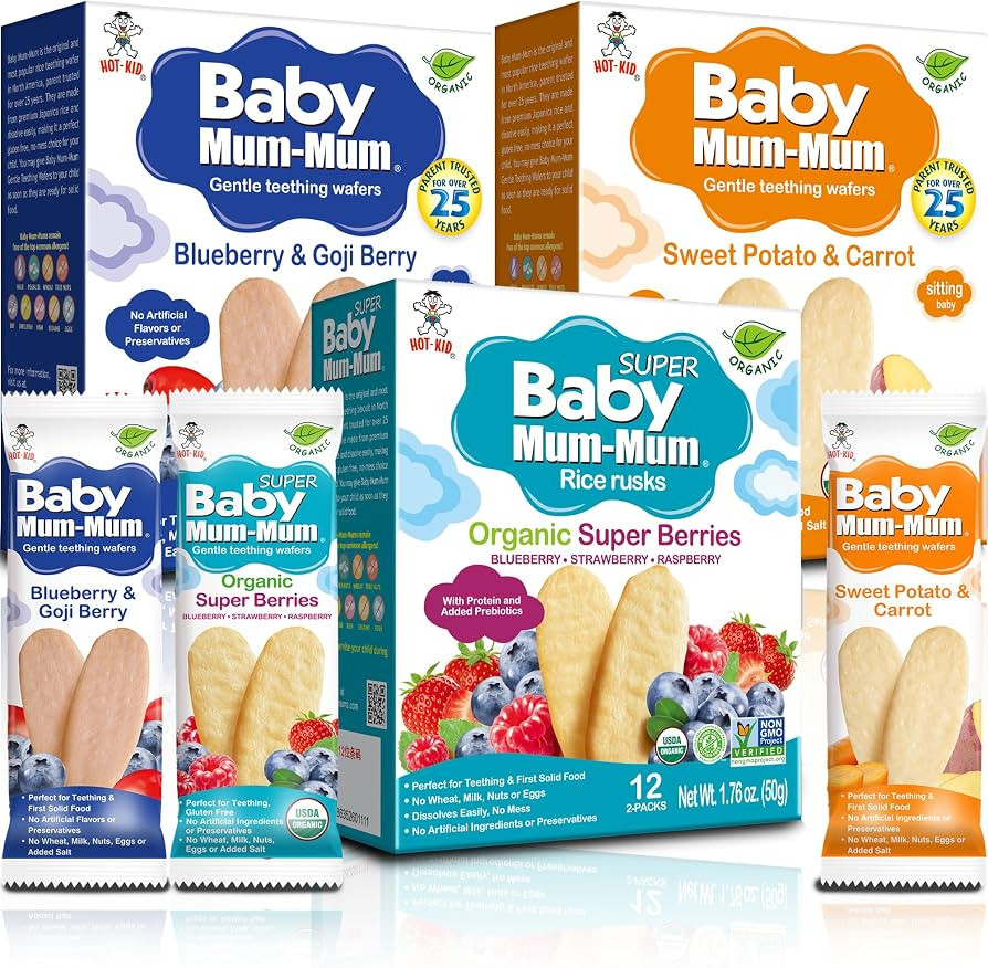 Baby Mum-Mum Organic Gentle Teething Crackers, Blueberry & Goji Berry, Super Berry, Sweet Potato ... | Amazon (US)