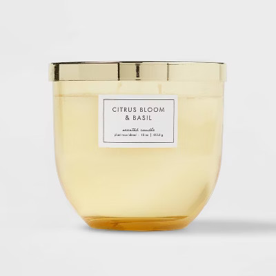 15oz Glass Candle with Botanical Lid Citrus Bloom and Basil - Threshold™ | Target
