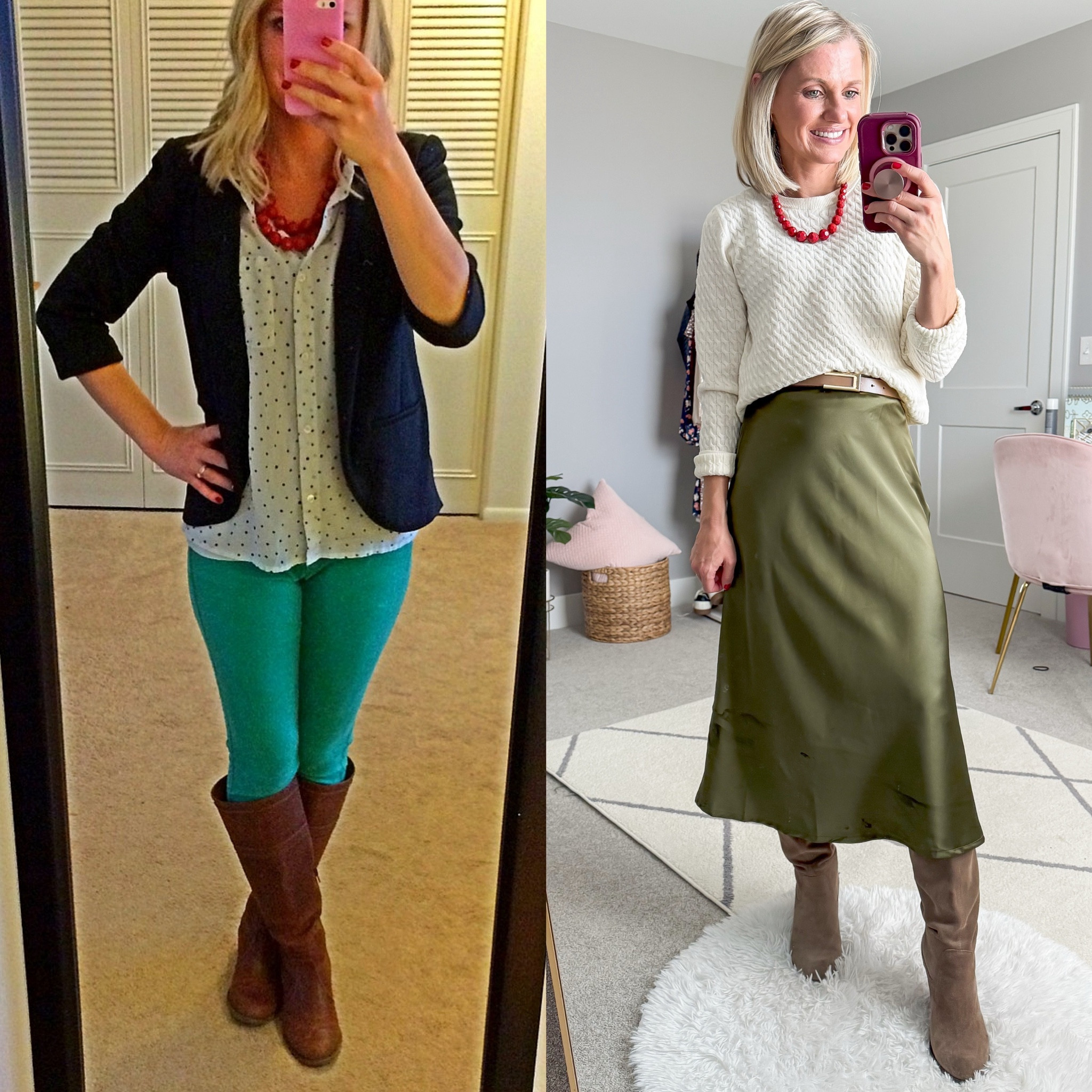 What I wore then vs. what I wore now: holiday edition! Sweater- small || skirt- xs || boots- thrifted, linked similar 

#LTKHoliday #LTKFindsUnder100 #LTKStyleTip