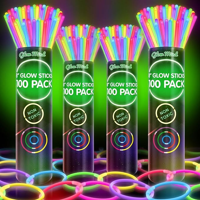 400 Ultra Bright Glow Sticks Bulk - Halloween Glow in the Dark Party Supplies Pack - 8" Glowstick... | Amazon (US)