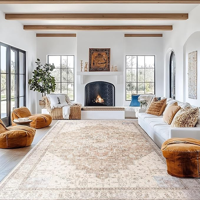 Modern Farmhouse Area Rugs 8x10 Living Room Dining Room Under Table Easy to Clean Earth Tone Coun... | Amazon (US)