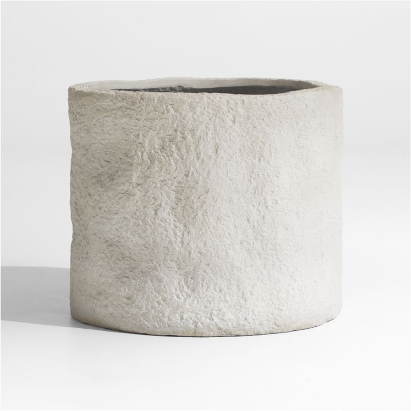 Chesil Large Round Natural Faux Stone Planter + Reviews | Crate & Barrel | Crate & Barrel