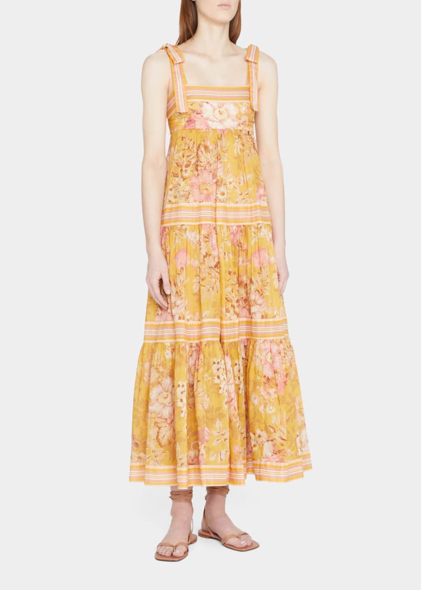 Zimmermann Pattie Floral Tie-Shoulder Empire Waist Midi Dress | Bergdorf Goodman