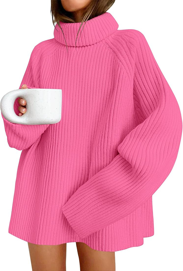 Women's 2023 Winter Sweaters Oversized Turtleneck Long Sleeve Chunky Knitted Tunic Pullover Tops | Amazon (US)