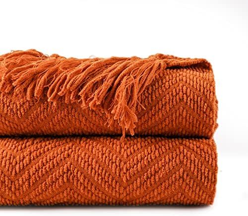 BATTILO HOME Burnt Orange Throw Blanket for Couch, Knit Halloween Blanket Versatile for Chair, Super | Amazon (US)