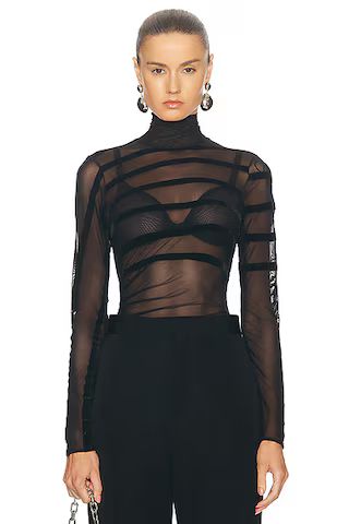 Jean Paul Gaultier Gaultier & Mariniere Drapped Mesh Bodysuit in Black | FWRD | FWRD 