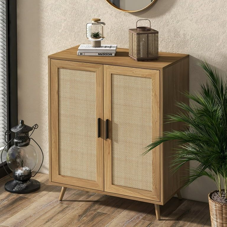 Tolead Wood Sideboard Buffet Cabinet with Storage, Rattan Doors, Rustic, Modern, Kitchen, Shelf -... | Walmart (US)