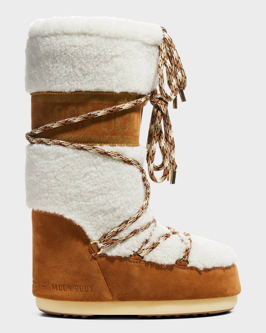 Moon Boot Shearling Lace-Up Tall Winter Boots | Neiman Marcus
