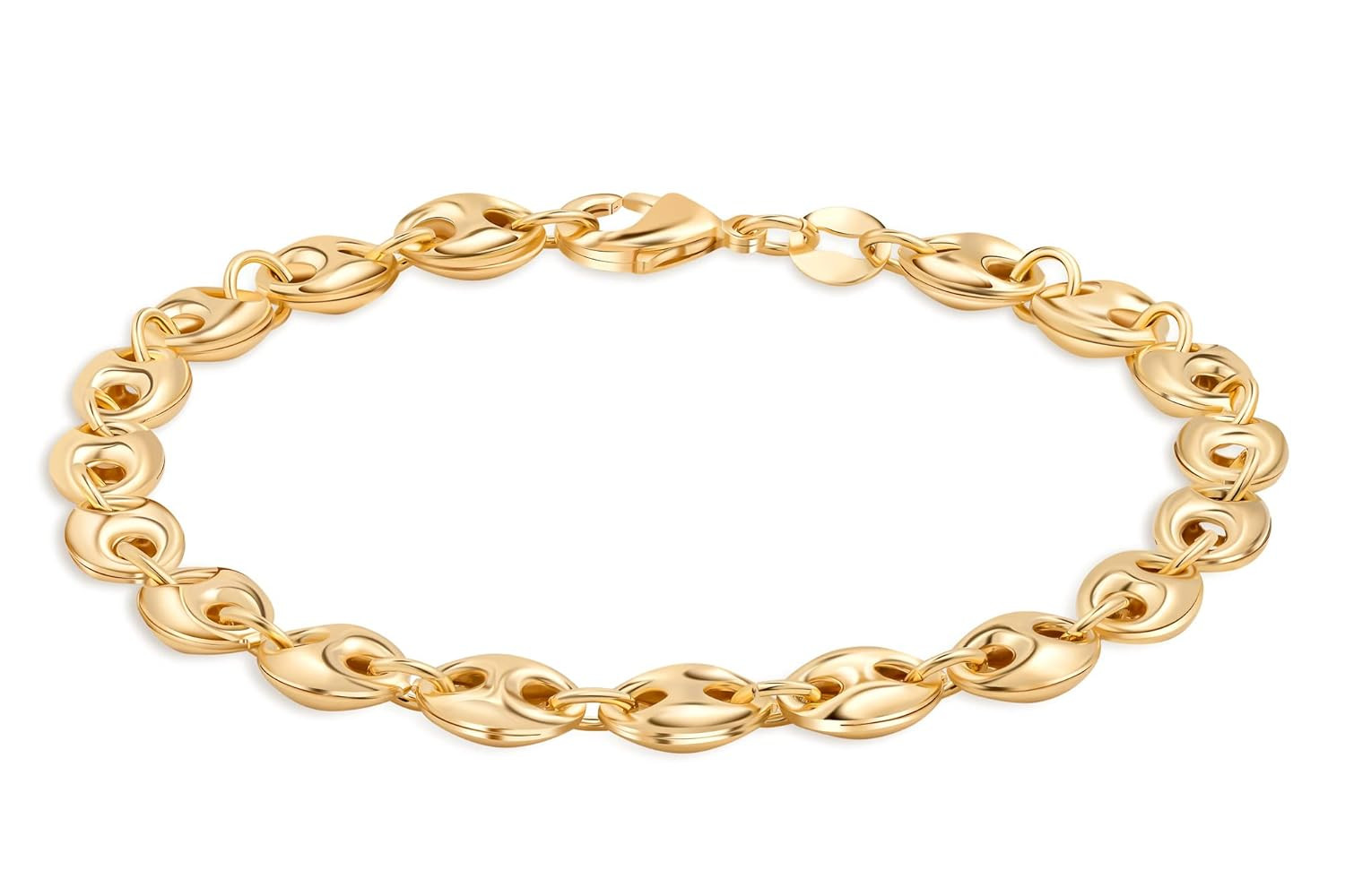 Barzel 18K Gold Plated Puff Mariner Bracelet, 7.5 Inches - Made In Brazil | Amazon (US)