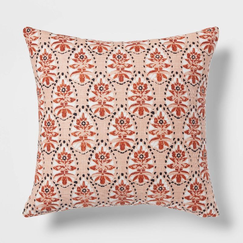Square Wood Block Print Decorative Throw Pillow Terracotta - Threshold™ | Target